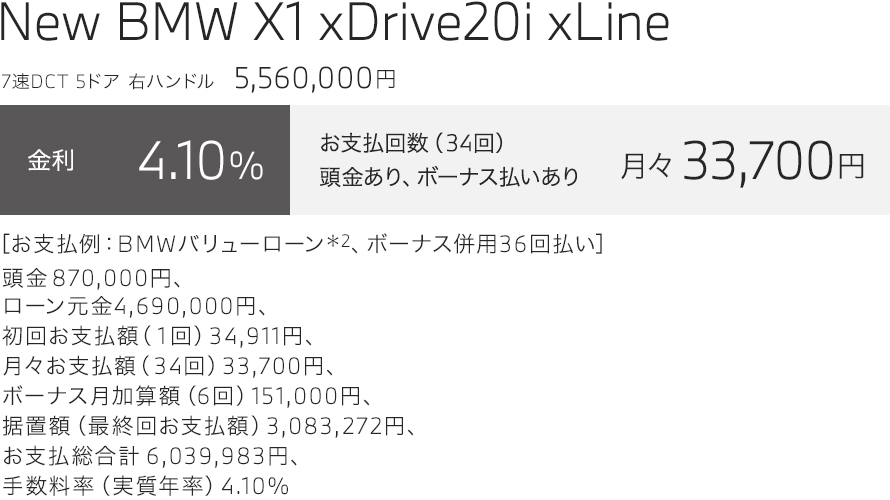 New BMW X1 xDrive20i xLine　お支払い例